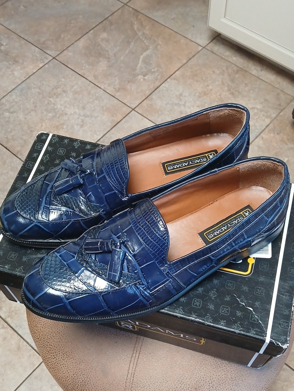 Men's Stacey Adams Snakeskin Leather Navy Blue Loafers